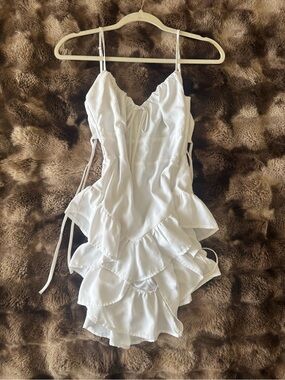 Women's White Ruffle Slip Dress - Feminine Intimates & Sleepwear